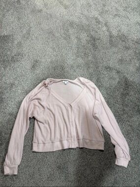 True Craft Blush Pink Waffle-Knit Button Down Top